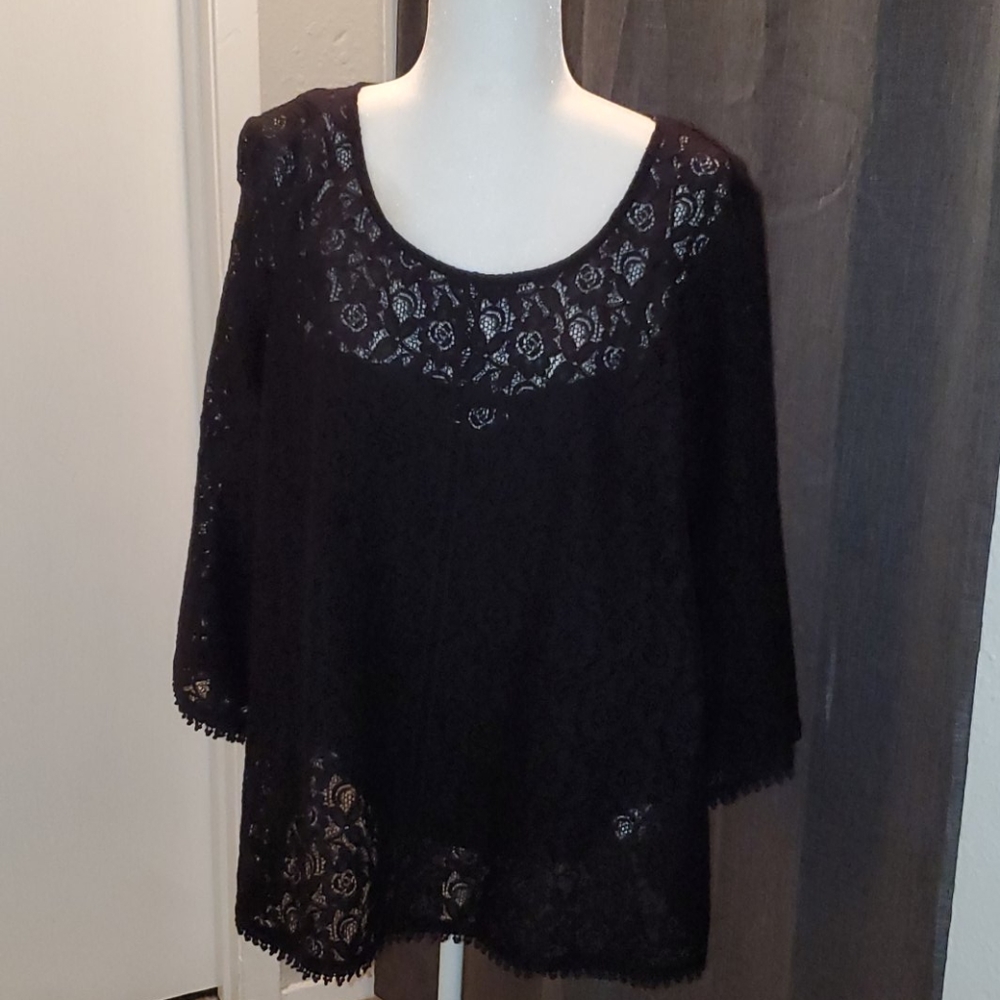 Black lace top with connected black tank